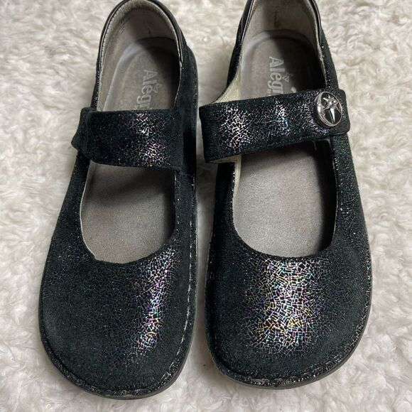 Alegria leather black suede Mary Jane with multi color sparkling glitter… - Picture 2 of 9